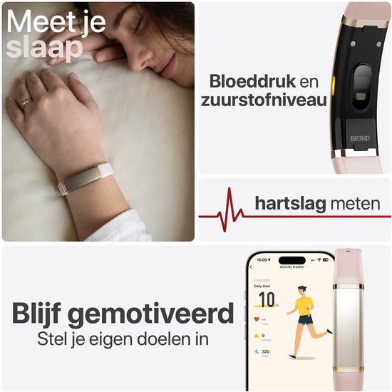 Activity Tracker - Waterdicht IP68 - Meet Hartslag, SpO₂ en Slaap - Stappenteller - Geanodiseerd Aluminium - BREND-App - Roze - BREND BR-2249
