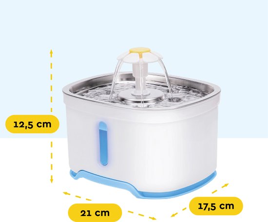 BRASQ Drinkfontein kat en hond 2,5 Liter - Waterfontein - Kattenfontein - Waterdispenser - Dieren drinkbak - Wit - BPA vrij - geruisloos - Inclusief 4 reservefilters + accessoires