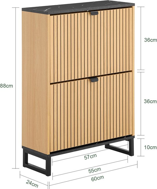SoBuy Schoenenkast voor entree, dunne schoenenkast, compacte schoenenopslag, geschikt voor 8-12 paar, 60x24x88cm, FSR202-N