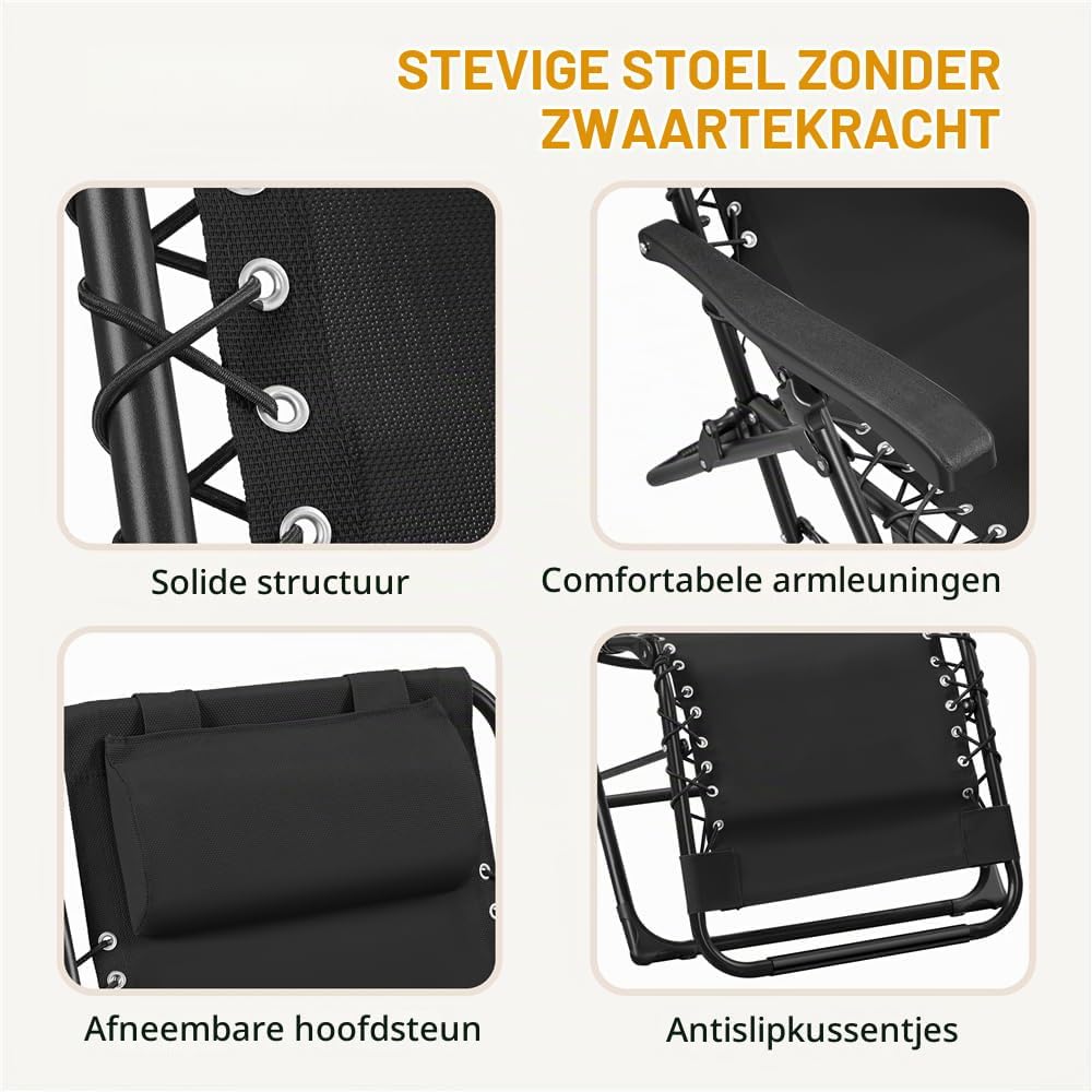 Yaheetech Zero-Gravity Ligstoel - Verstelbare Rugleuning & Hoofdkussen - Opvouwbaar - 166 x 63,5 x 67 cm - Donkergrijs
