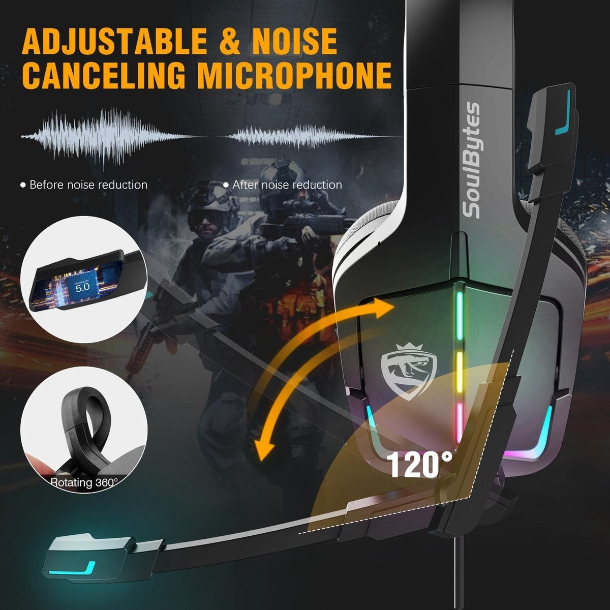 SoulBytes S12 RGB Over-ear Koptelefoons - Gaming headset met Stereo Microfoon - Multi platform -Zwart