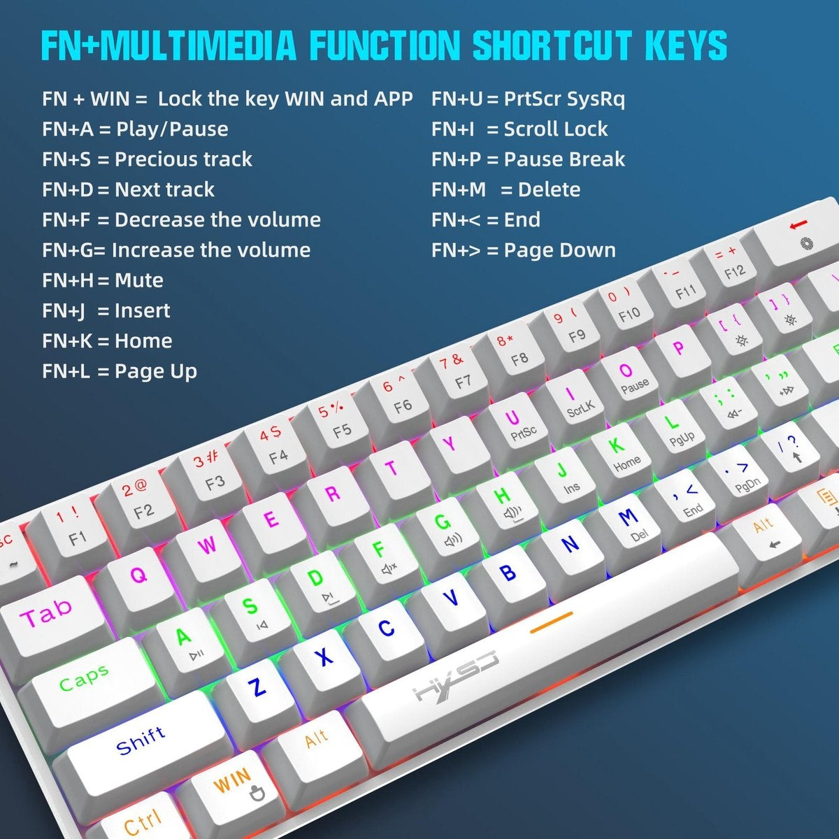 HXSJ V900 Bedrade Mechanisch Gaming Toetsenbord - RGB Verlichting - QWERTY - 61 Keys - Blue Switch - Wit