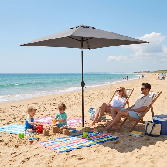 Tristar Stokparasol - Vierkant - 200x200cm - Balkon & Tuin - Kantelbaar - Incl. Beschermhoes - PA-7901 - Donkergrijs
