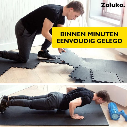 Zoluko Puzzelmat – 48 Stuks – 4.32m² – Foam Speelmat – Thuis Sport & Baby – Zwart