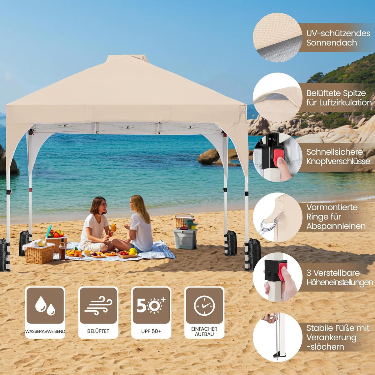 Yaheetech Vouwpaviljoen 3 x 3 m – Waterafstotend, In Hoogte Verstelbaar – BeigeYaheetech Vouwpaviljoen 3 x 3 m – Waterafstotend, In Hoogte Verstelbaar – Beige