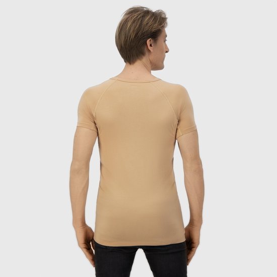 Anti Zweet Shirt - Fibershirts® - Ingenaaide Okselpads- Ondershirt - Huidskleur - V-hals - Heren - Maat XXL