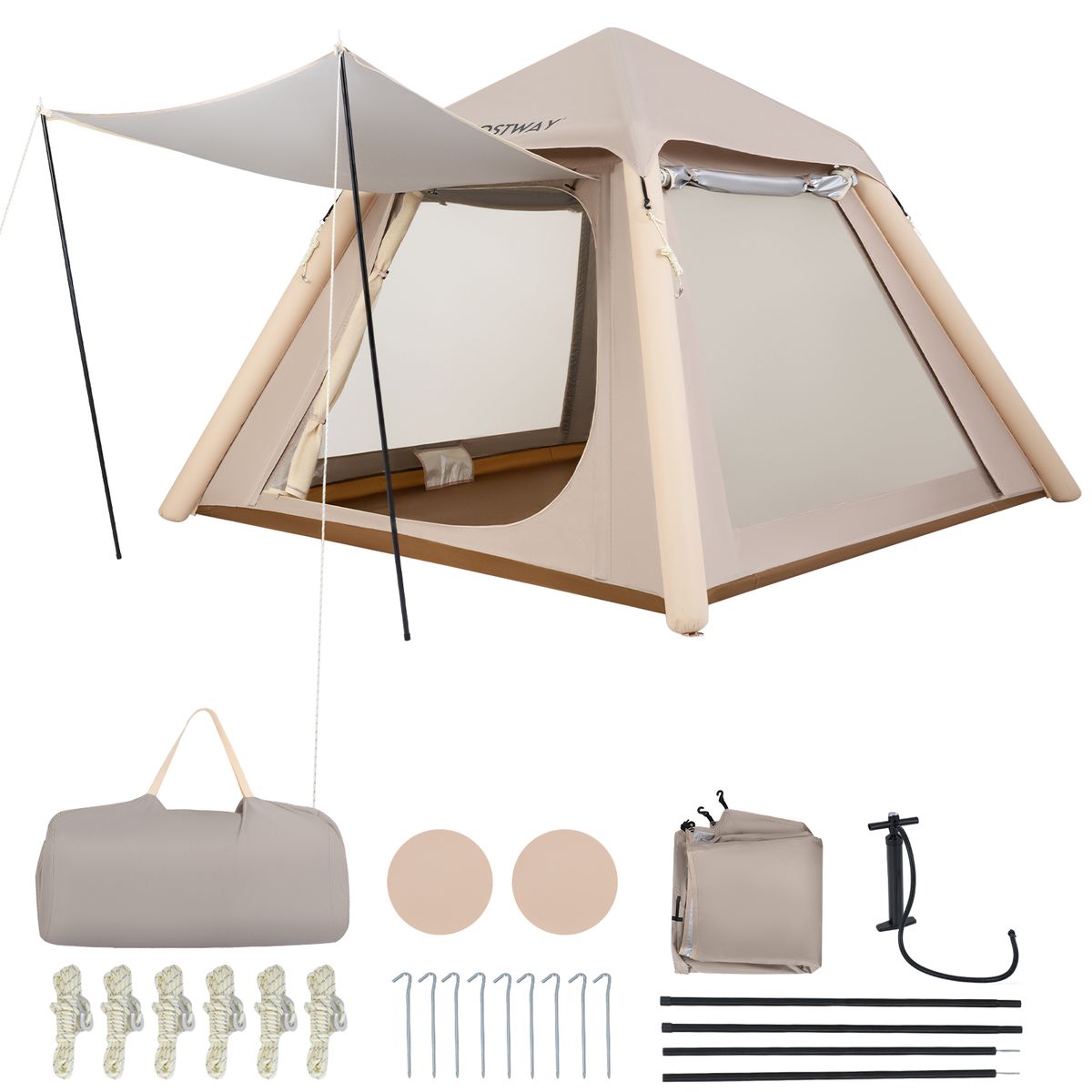 Coast Opblaasbare Koepeltent - Snel op te zetten - Met afneembare luifel - Khaki 230 x 230 x 163 cm