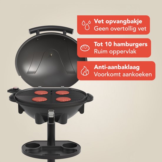 KitchenBrothers Elektrische BBQ - Opvouwbaar - Anti-aanbaklaag - tot 250°C - 2400W - Zwart