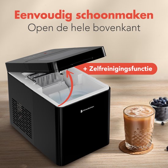 KitchenBrothers Ijsblokjesmachine - 2.1L - 15kg/24 uur - Draagbaar - Zelfreinigingsfunctie - Zwart