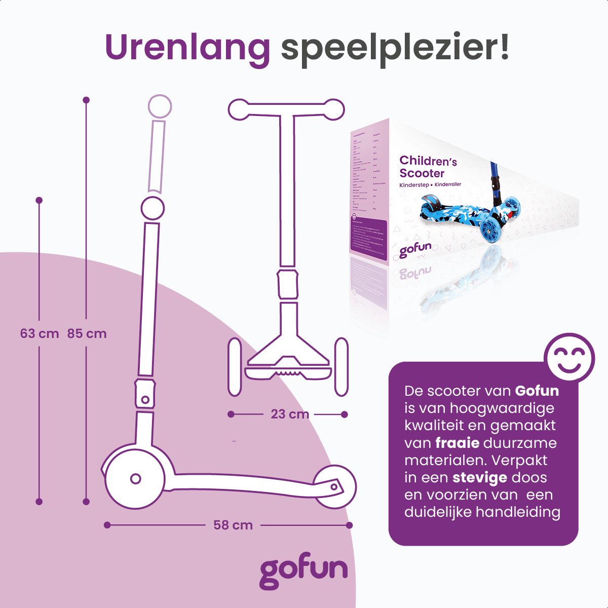 GoFun Kinderstep - Lichtgevende Wielen - Opvouwbaar - Verstelbaar Stuur - 85 x 58 x 23 cm - Blauw