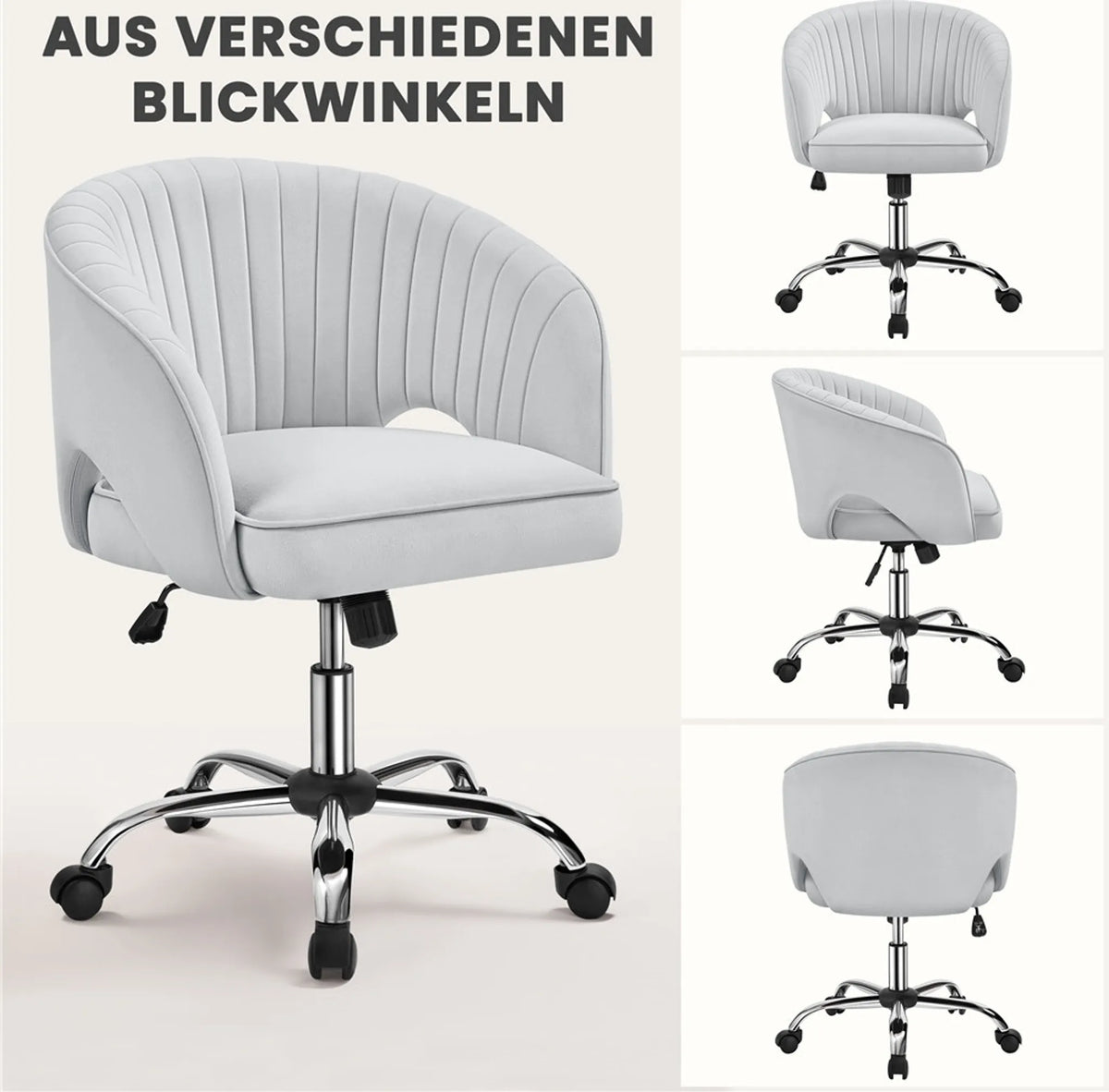 Yaheetech Bureaustoel Fauteuil – 60 x 56,5 x 73-83 cm – Voorzien Van Fluweelzachte Bekleding En Verstelbare Zithoogte En Ontspannende Schommelfunctie – Voor Kantoor En Ontvangsthal – Lichtgrijs Polyester En Metaal