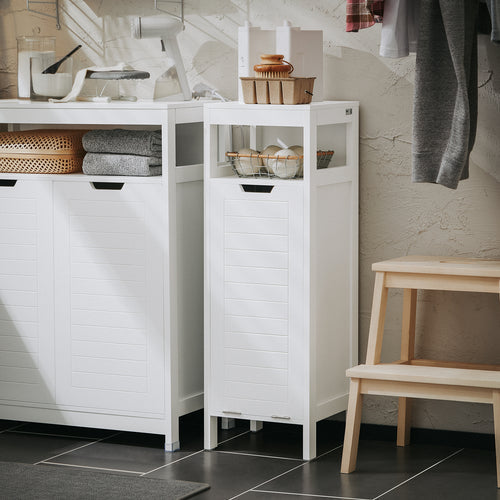 SoBuy Badkamerkast met 1 lade - Incl. 1 uitneembare wasmand - 30 x 30 x 90 cm - Max. 15KG - Wit