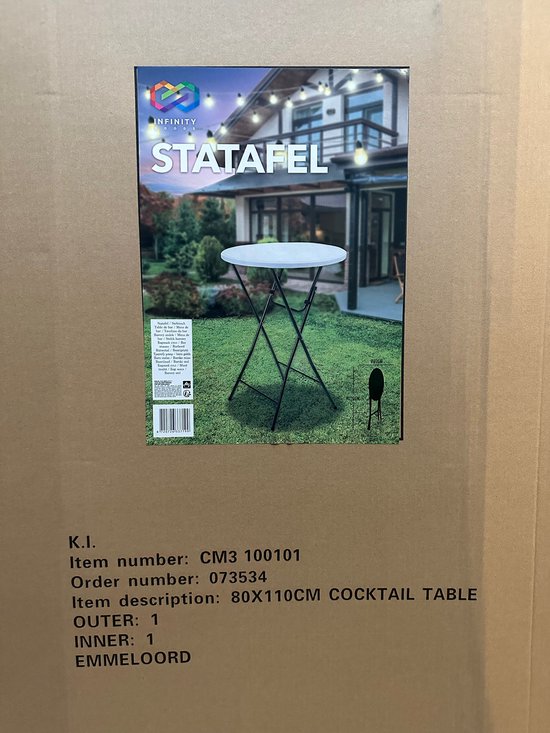 Infinity Goods Stevige Statafel - Partytafel - Robuust en Weersbestendig - Inklapbaar - 80cm x 110cm - Feest - 1 stuk - Wit/Grijs