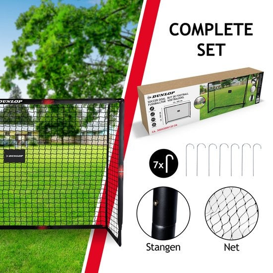 Dunlop Voetbaldoel - Voetbal Goal 300 x 200 x 120 cm - Voetbalgoal Groot - Buitenspeelgoed voor Kinderen en Volwassenen - Snelle Montage - Voetbal Training Doel - Metaal - Zwart/ Rood