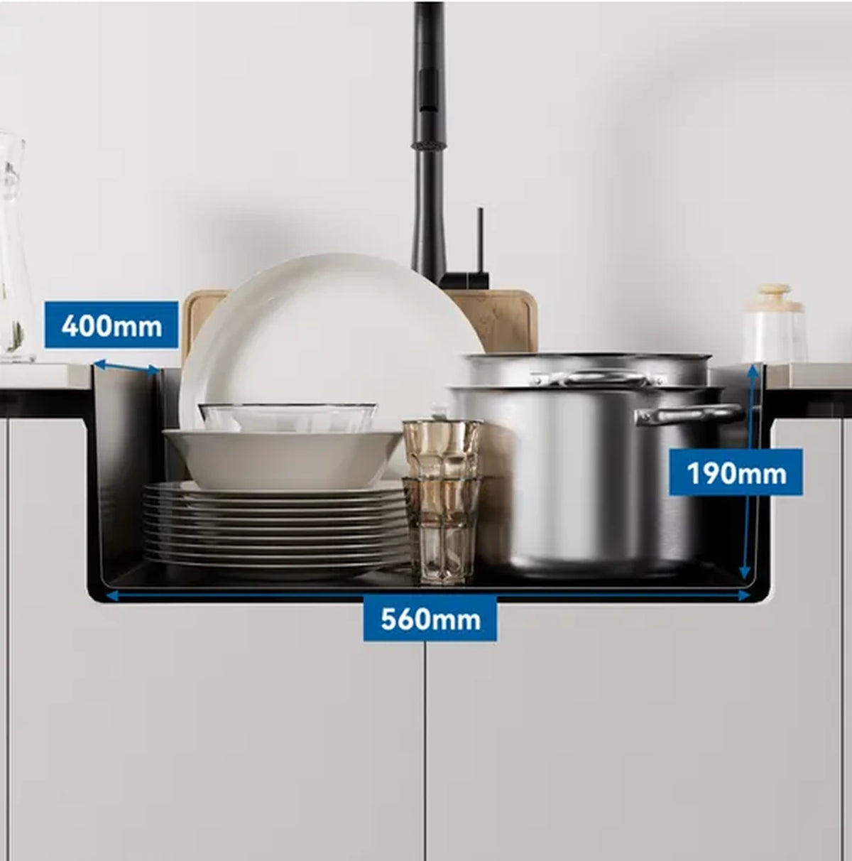 Auralum MAX Spoelbak RVS 60 x 44 cm - Inbouw, Opbouw en Onderbouw - Geluiddempend met Sifon - Donkergrijs