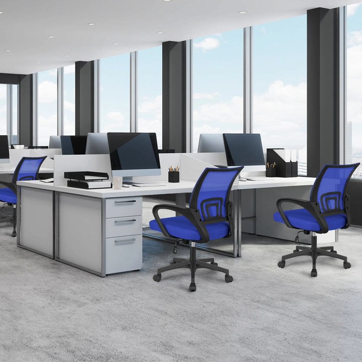 Yaheetech Bureaustoel Ergonomisch – Voorzien Van Ademende Meshstof En Schommelfunctie En Brede Zitting – Voor Kantoor En Studeerkamer – Blauw Nylon En Staal – 60,5 x 60 x 87-97 cm