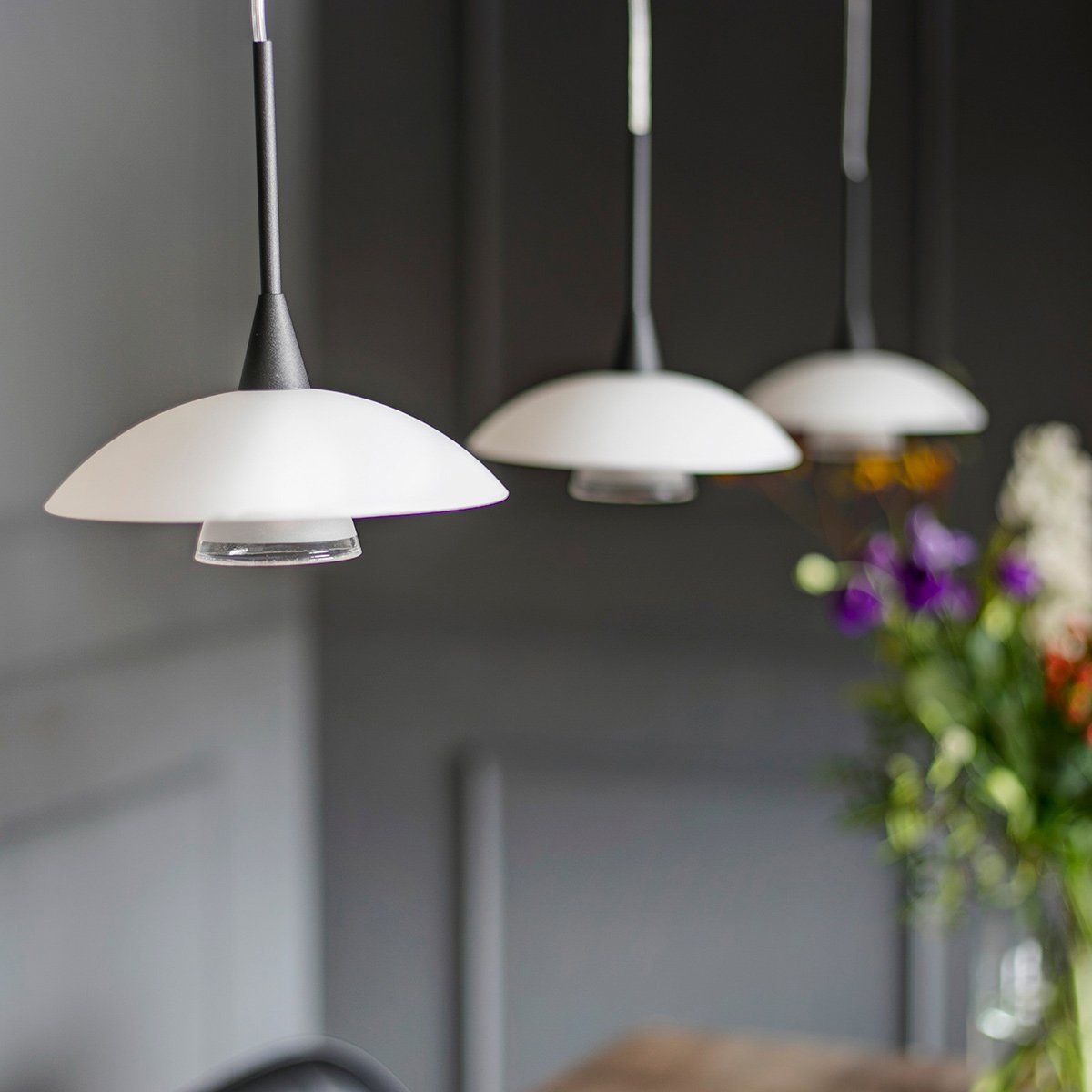 Hanglamp Tallerken 2654ZW Zwart - Modern, Hoogte Verstelbaar, Materiaal: Glas en Metaal, Binnen, Steinhauer
