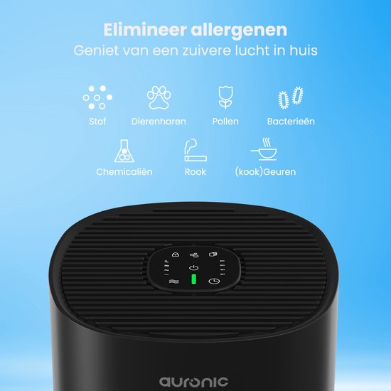Auronic Luchtreiniger Fresh - Met HEPA 13-filter - 225 m³/u - 45 m² - Koolstoffilter - 3 Standen - Air Purifier - Zwart