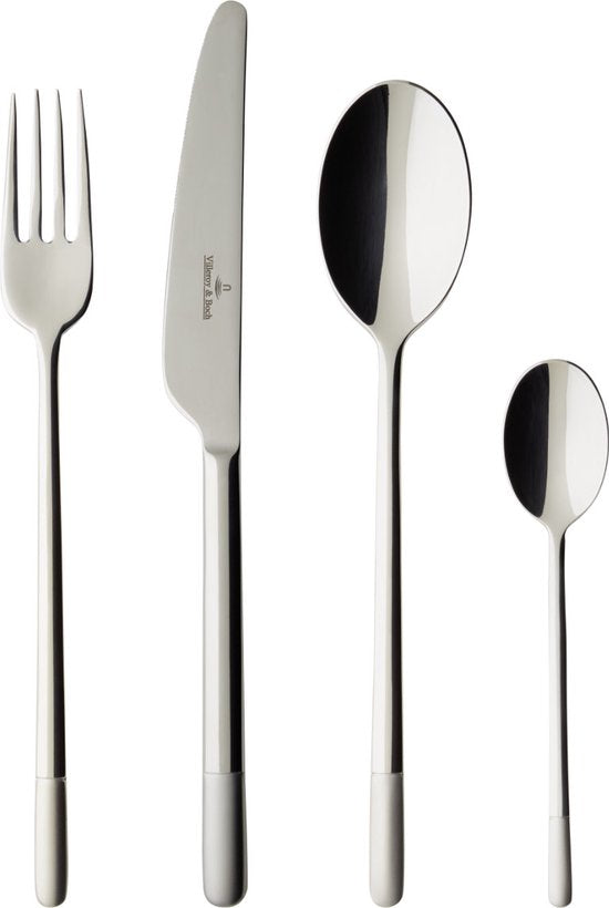 Villeroy & Boch Ella Bestekcassette 24-delig – Roestvrij staal met vergulde details – Gesatineerd zilver/goud – Lengte messen 23 cm, vorken 20 cm, lepels 20 cm, koffielepels 14 cm