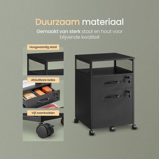 O'DADDY® Ladekast - Archiefkast - Compact en Veilig - Ladenkast - Nachtkast - 44x42x69 cm - Ladenkastje - Open Rek - Mobiel en Duurzaam - Ladekast Zwart - Ladekastje