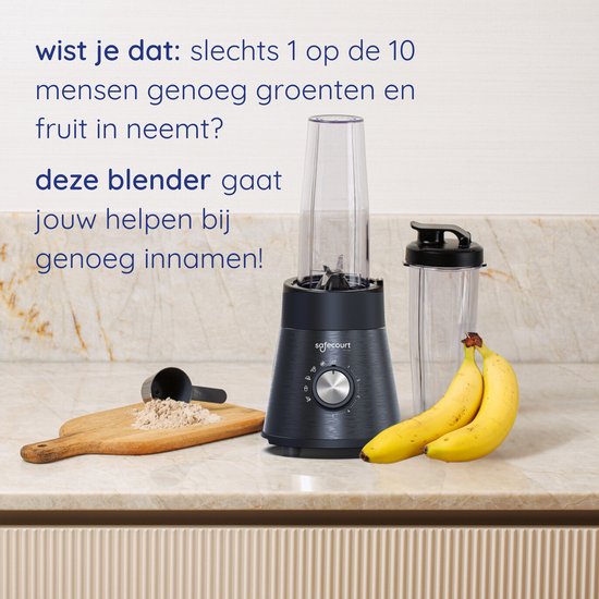 Safecourt Kitchen Power blender - 5 automatische programma's - Smoothie maker - 1000 Watt - Zwart