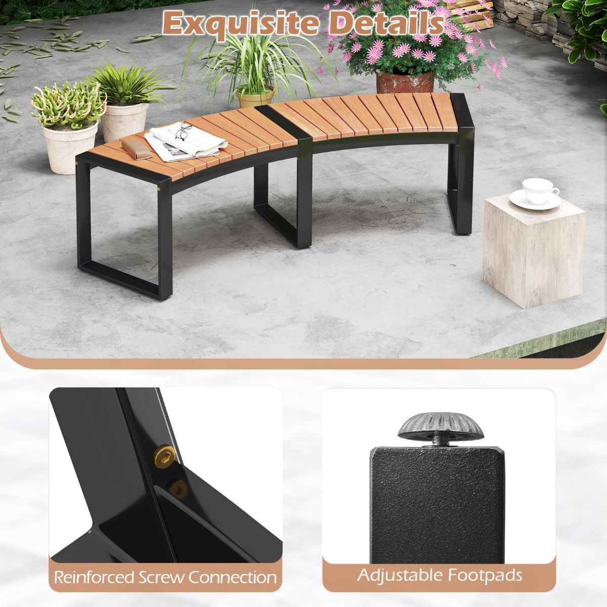 Coast Terrasbank Gebogen Acaciahout - Zitbank voor 2 Personen - 146x58x45 cm - Geel/Zwart