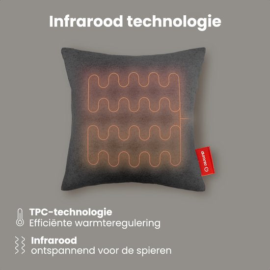 Auronic Warmtekussen - Classic - 45x45 - Draadloos - Oplaadbaar - Elektrisch kussen - Infrarood - Antraciet