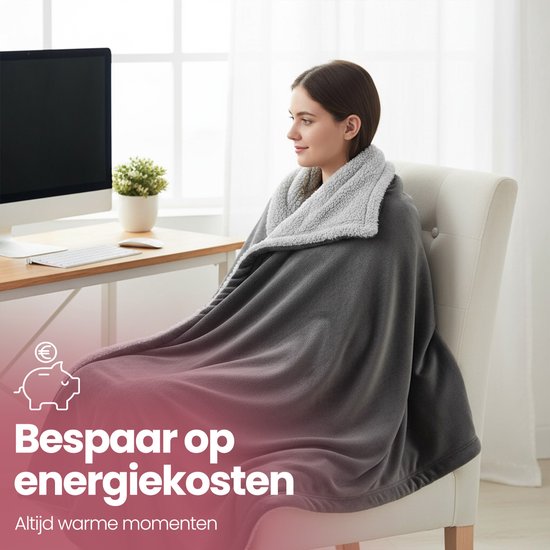 STAUS&BACH Elektrische deken 3XL - 2 persoons bovendeken - Dubbelzijdig Fleece Sherpa Warmtedeken - Antraciet grijs - 180x160 cm PowerNap