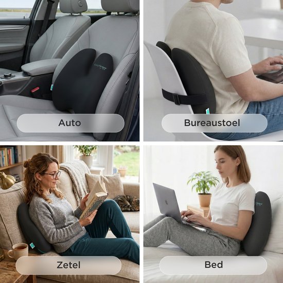 CozySense® Rugsteun - Verstelbaar Rugkussen Onderrug - Lendekussen voor Auto, Bureaustoel, Bed & Bank - Ergonomisch - Met Coolgel - Medium Hardheid - Wasbare Hoes