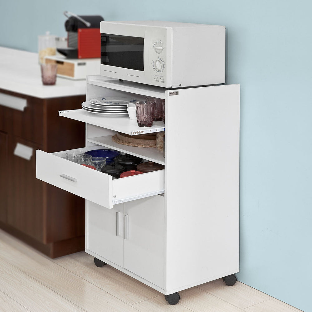 SoBuy Keukenkast met Wielen - 1 Lade en 2 Deuren - Max. 60 kg - 59 x 40 x 92 cm - Wit