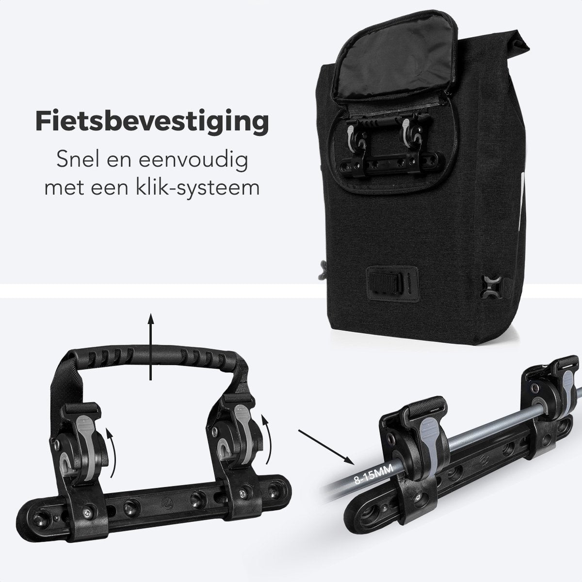 LifeGoods Enkele Fietstas - Compact - Schoudertas en Rugtas - 25L - Ronde Bagagedragers - Waterdicht - Zwart