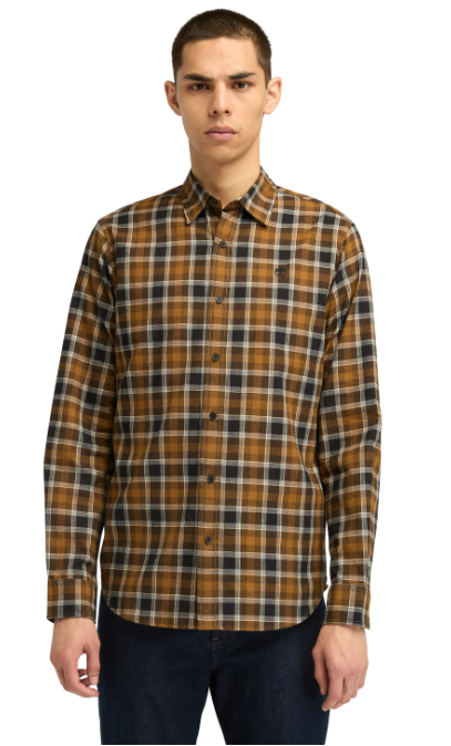 Timberland Bruin Katoenen Shirt met Lange Mouwen – Klassiek Tartan Design – Regular Fit – Maat L