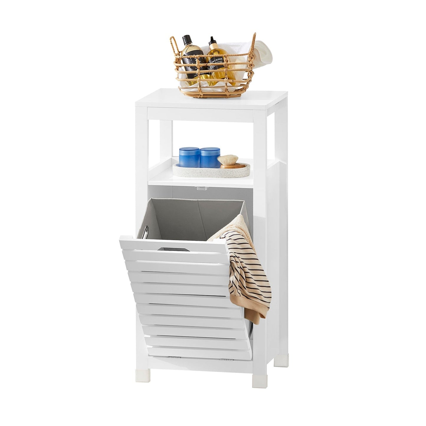 SoBuy BZR67-W Badkamermeubel - Kantelbare Wasmand - Wit MDF hout - 42x30x90 cm