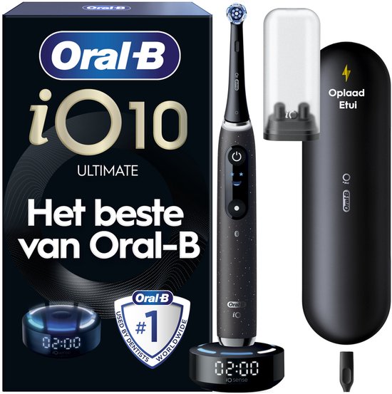 Oral-B iO 10 Elektrische Tandenborstel - Zwart - inclusief Oplaadreisetui en Opzetborstelhouder