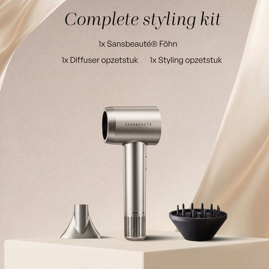 Sansbeauté® Föhn met Diffuser - Krullen - 110.000RPM - Ionische Haardroger met Borstel - 3 Standen - 3 Opzetstukken - Reisföhn - Sèche Cheveux - Krul Feun Set - Haarföhn met Defuser - Hair Blow Dryer - Kappersfohn - 2000W