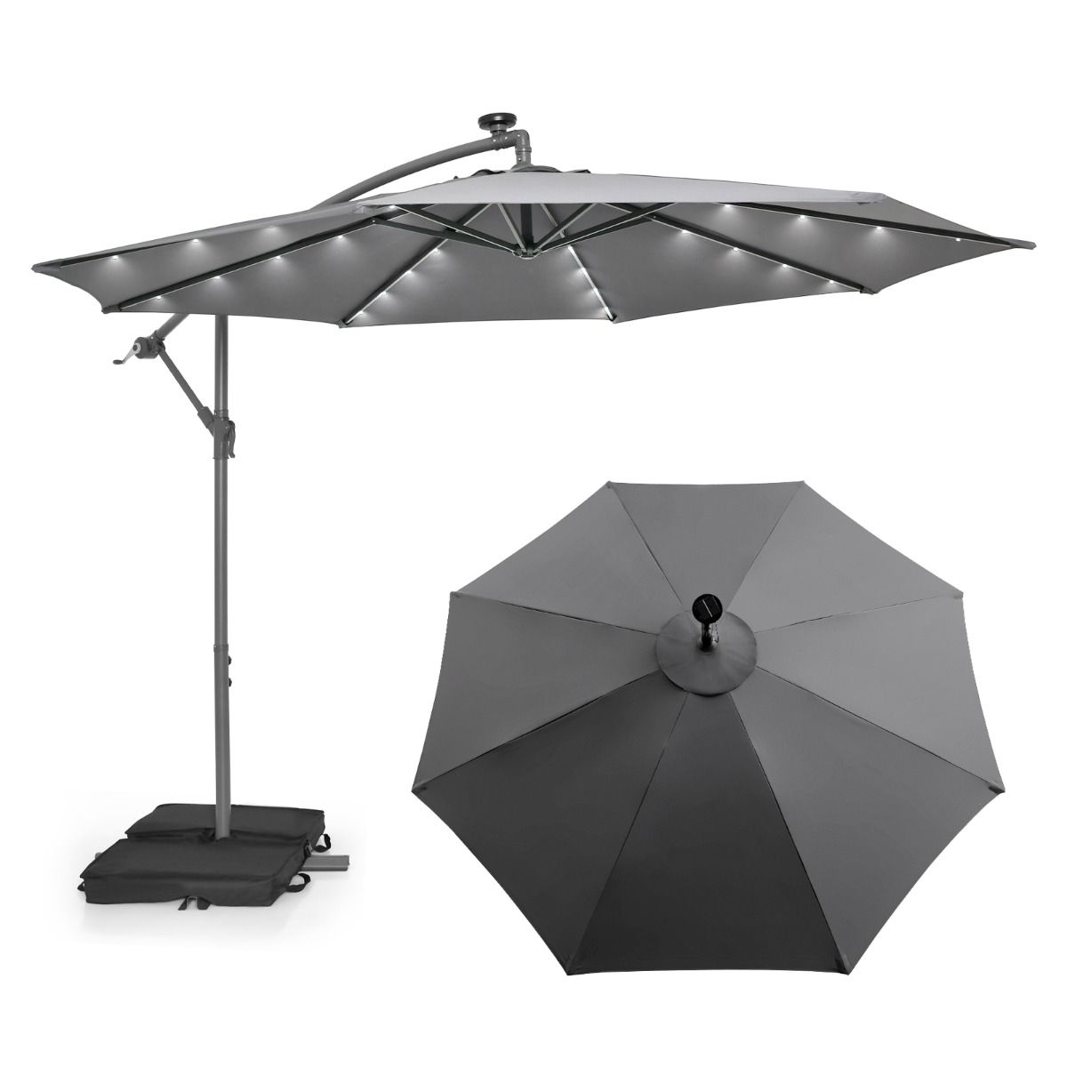 Coast Tuinparasol met LED-verlichting - 3 meter - Kantelbaar - Inclusief zandzakken - Donkerblauw