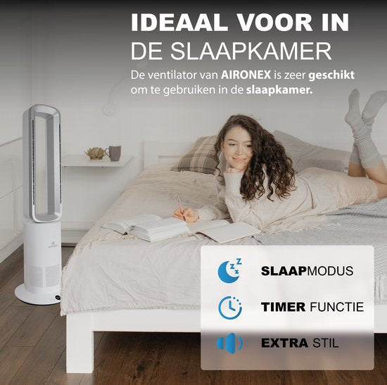 Energiezuinige Elektrische Kachel Aironex - Verwarming en Verkoeling in 1 - Heater - Design Ventilatorkachel - Kachelventilator - Verwarming ElectrischBladloze Ventilator - Torenventilator Aironex - Ventilator Staand - Aircooler