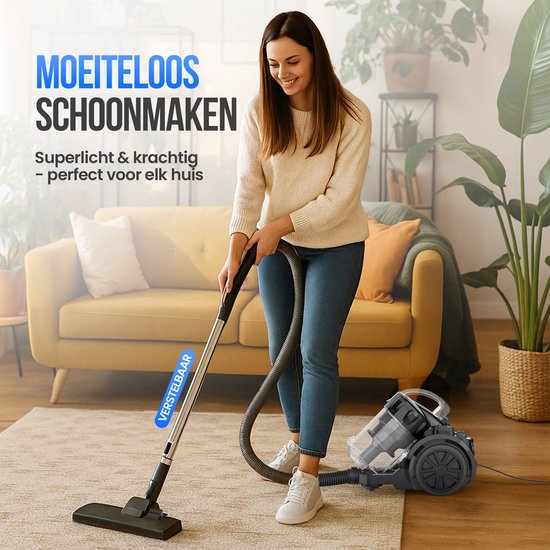 Strex Stofzuiger Zonder Zak - 700W Krachtige Zakloze Stofzuiger - HEPA Filter - 2.5L Stofreservoir - Extra Lang Snoer - Inclusief 4 Opzetstukken