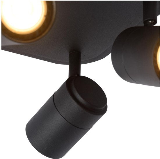 Lucide LENNERT - Plafondspot (Plafondlamp) Badkamer - LED Dimbaar - GU10 - 4x5W 3000K - IP44 - Zwart