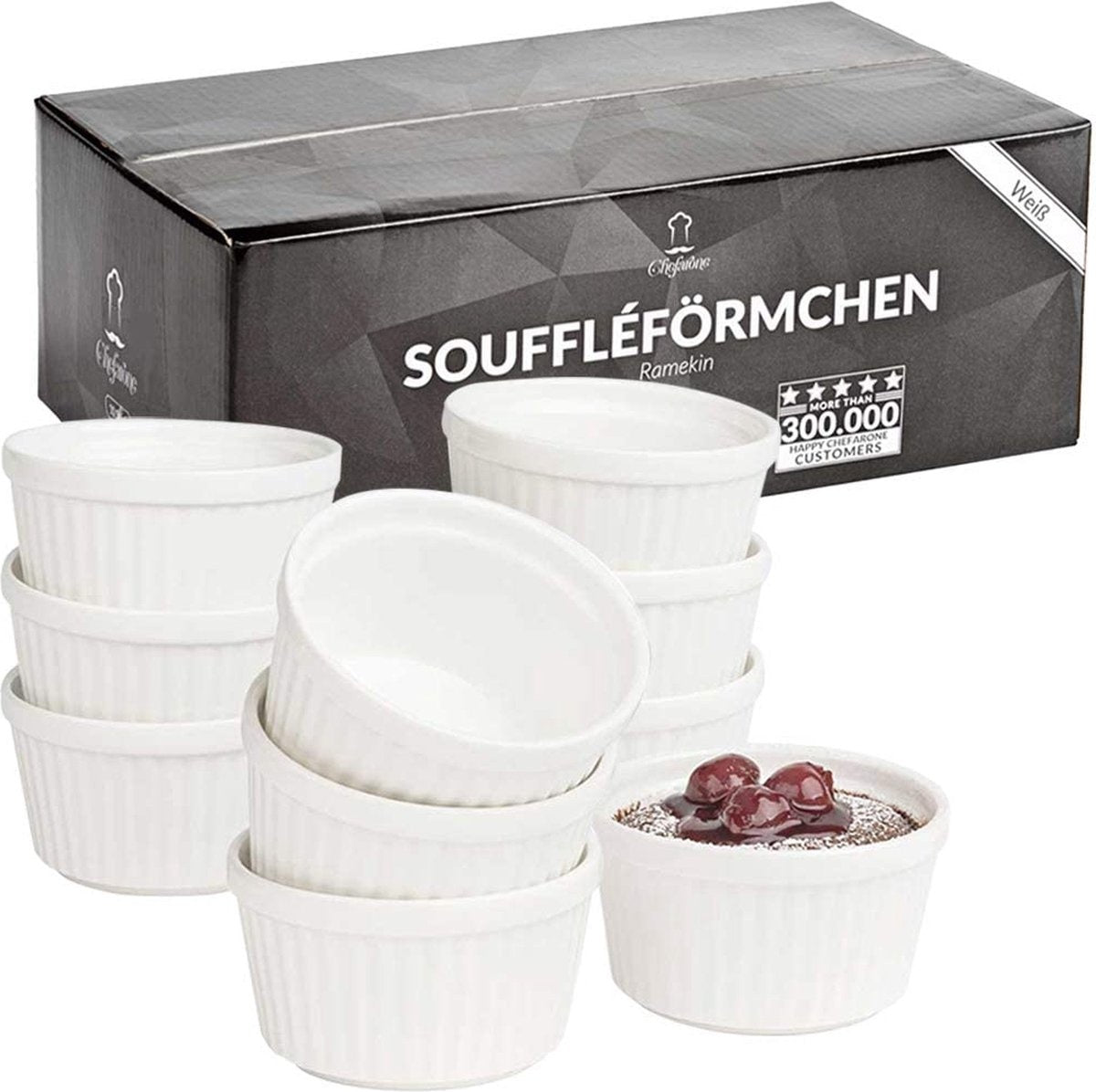 Chefarone Mini Ronde Ovenschalen – Mini Vormpjes – Bakvormen – Keramiek – 200 ML - Set Van 10 - Wit