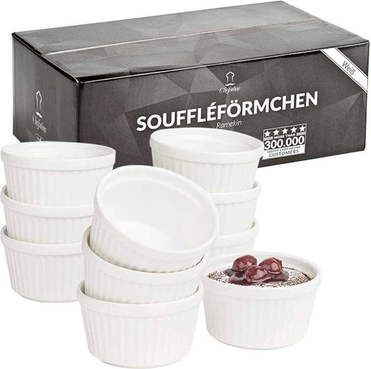 Chefarone Mini Ronde Ovenschalen – Mini Vormpjes – Bakvormen – Keramiek – 200 ML - Set Van 10 - Wit
