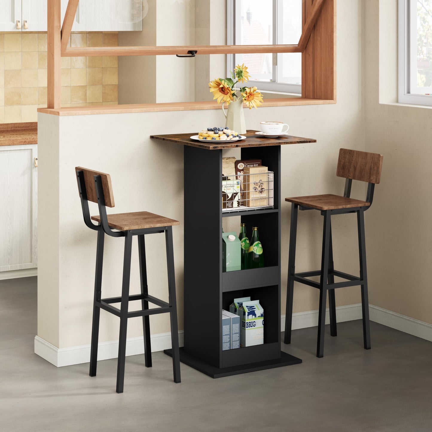 Woltu Bartafel - 109cm Hoog - Rechthoekig - 3 Schappen - Zwart/Rustiek Bruin