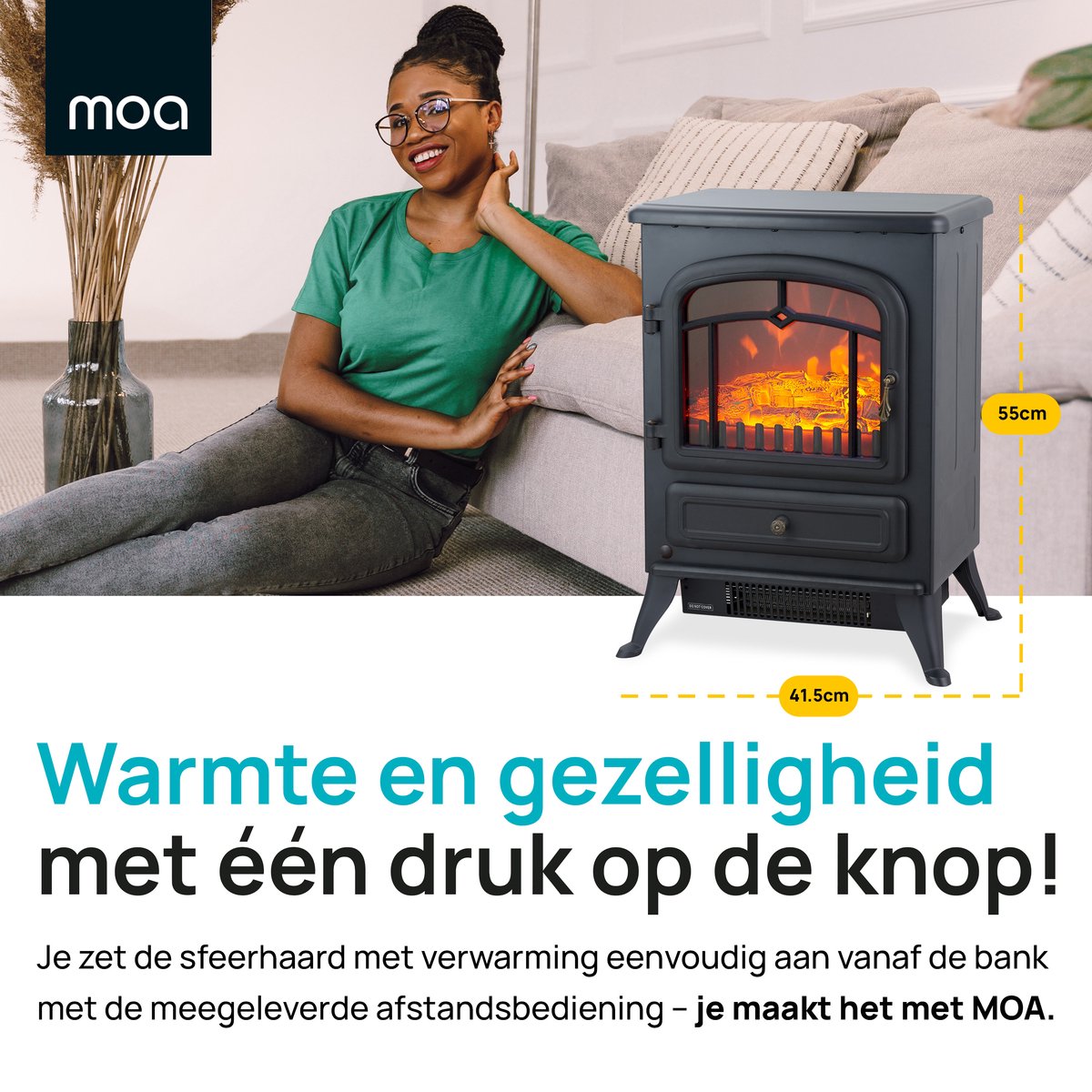 MOA Elektrische Sfeerhaard ES180 – Vrijstaand – 1800W – Realistisch Vlameffect – Openhaard – Zwart