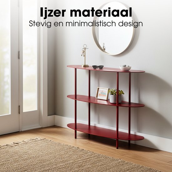 Mica Decorations Wandrek – Opbergrek en Metalen Wandrek voor Decoratie Woonkamer – Geschikt voor Planten en Accessoires – Stevig Rek van IJzer – 90 x 28 x 81 cm – Rood