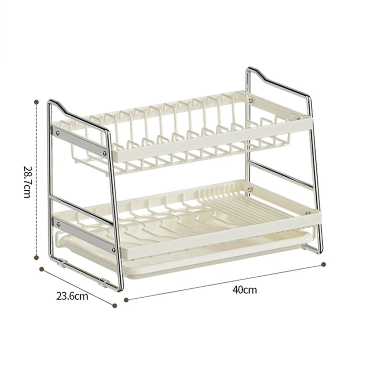 Maxcook Afdruiprek 2-laags - Met Afdruipbak - 40 x 23,6 x 28,7 cm - Wit