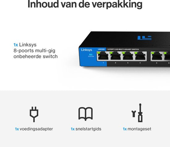 Linksys LN2308 - Netwerk Switch - Unmanaged - 2500 Mbps - 8-Poorten