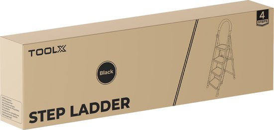 ToolX Huishoudtrap - Keukentrap - Staal- 4 treden- Inklapbaar - Anti-Slip - Opvouwbaar - Zwart