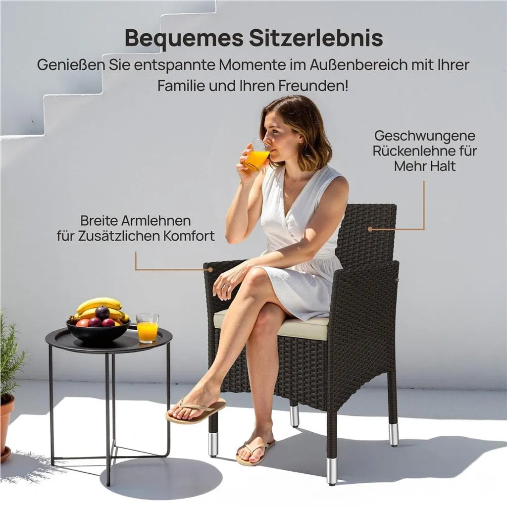Yaheetech Tuinstoelen Set van 2 Polyrattan 58 x 58 x 84 cm - Bruin/Beige - Tuinfauteuils met Zit- en Rugkussen