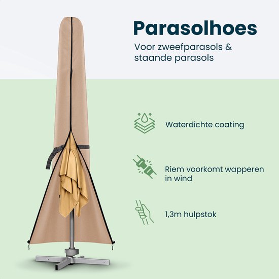 Parasolhoes voor Zweefparasol & Staande Parasol - Tot 400cm - Beschermhoes Waterdicht - Oxford 420D - Incl. Montagehulp - Bruin Taupe