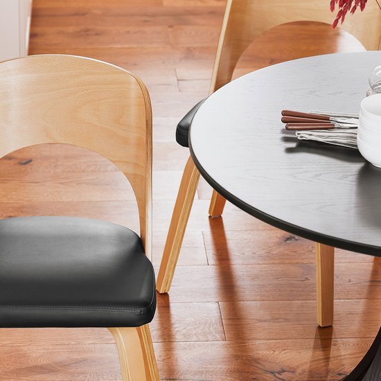 SoBuy Stoel van hout met gevoerde rugleuning en zitting, stoel voor keuken, eetkamer, kantoor, slaapkamer, natuur en zwart, 48 x 55 x 78 cm, FST97-SCH
